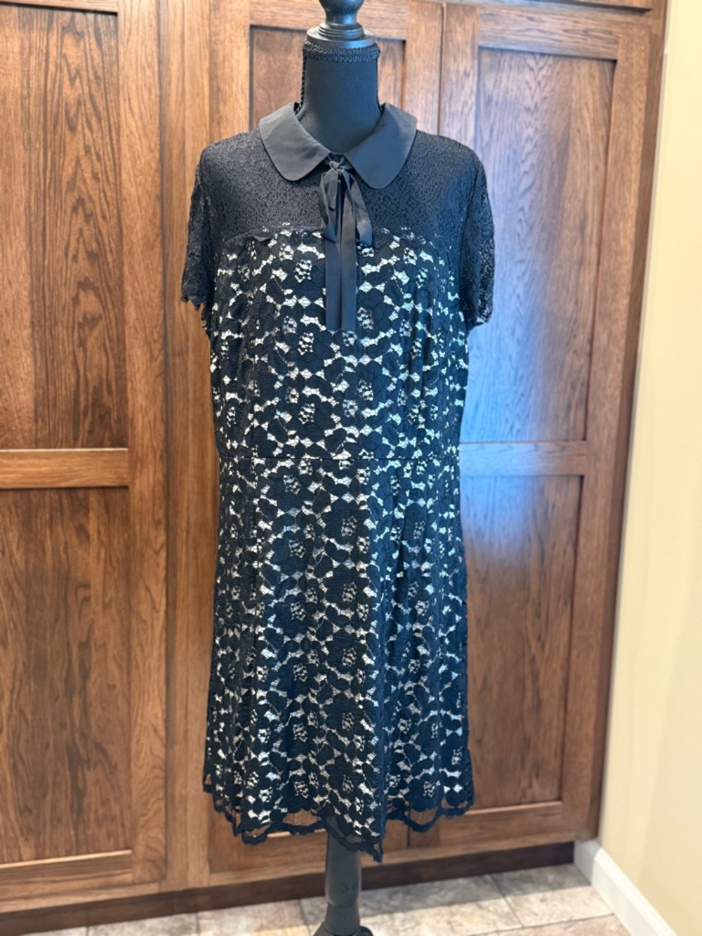 Kensie Black Lace Peter Pan Collar Midi Dress